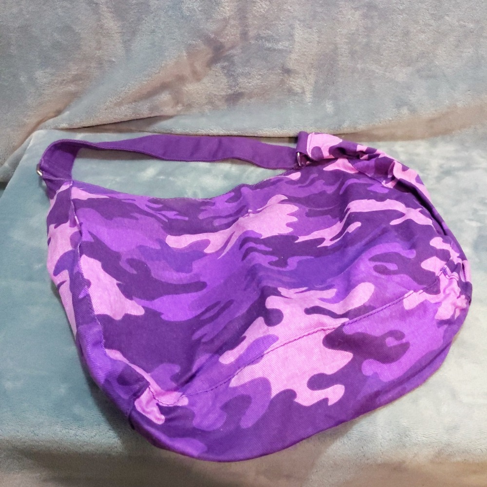 Y2K Purple Camouflage Canvas Hobo Bag Slouchy Casual Grunge Shoulder Bag